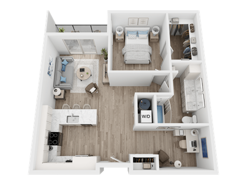 Floor plan for 1 bed, 1 bath, 864 sqft